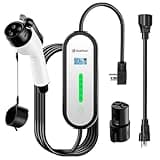 Level 1 & Level 2 EV Charger 16Amp 110-240V,25ft Cable, Portable Electric Vehicle Charger with NEMA5-15P & 6-20 Plug Compatible for All Tesla and SEA J1772 EVs Home and Outdoor (White)