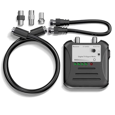 THE CIMPLE CO Signal Strength Meter, LED Indicators, for RV's and Over-The-Air Antennas, Sensitivity Adjuster, TV Antenna Finder, with Coax, Black