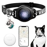 Cat Tracker Collar - Tracking Pet Collar with Finder Tag Waterproof, No Monthly Fee, Compatible with Apple Airtag Find My (iOS Only), Breakaway Tractive Design with Reflective Pattern & Bell, Black