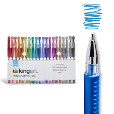 KINGART Metallic Rollerball Gel Pens, Set of 20 Shiny Colors with Soft-Grip Comfort, XL Ink Cartridge - Ink, Great for All Ages, Writing, Coloring, Doodling, Scrapbooking, Journaling & More