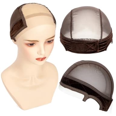koskusder Lace Wig Caps for Women, Wig Caps with Grip Band for Keeping Wigs in Place, Glueless Wig Grip Cap with 4x5 Transparent Lace Wig Caps, Non-Slip Adjustable Elastic Headband (1pcs-brown)