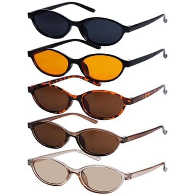YKYUASD 5 Pairs Retro Oval Cat Eye Sunglasses for Women 90s Designer Narrow Sunnies Y2k Trendy UV protection Sun Glasses