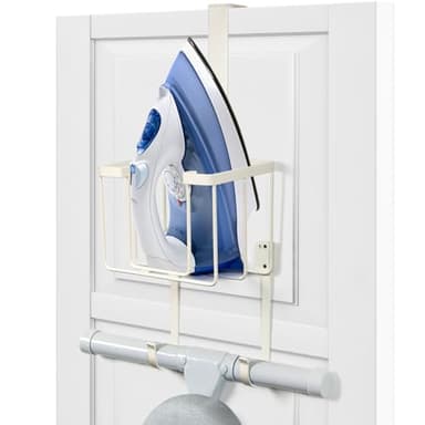 ORLESS Over The Door/Wall Mount Ironing Board Hanger, Laundry Room Iron and Ironing Caddy Board Storage Holder White