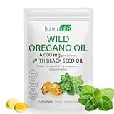 Oil of Oregano Softgels, 120 Count Oregano Oil Capsules, 165mg Carvacrol, 2 in 1 6000mg Oil of Oregano with Black Seed Oil 200mg, Oregano Oil Supplement Capsules