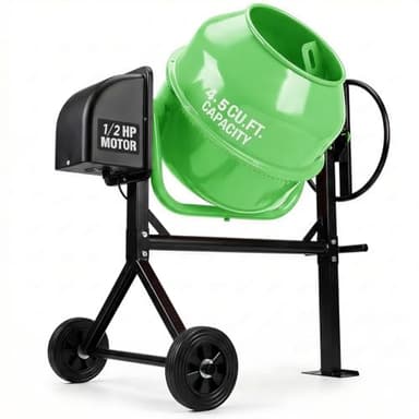 TABU 4.5 Cu.Ft. Electric Cement Mixer, Portable Concrete Mixer, Mortar Mixing for Seeds/Stucco, Freestanding Cement Mixing Tools with Wheels for Stucco, Green