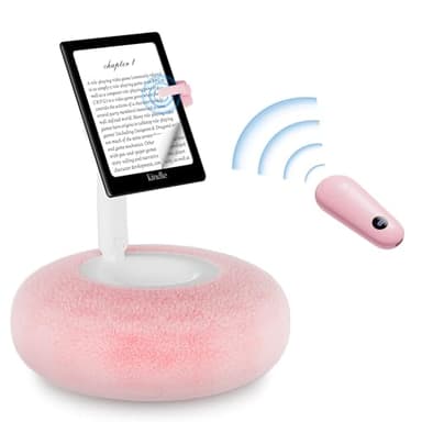 VoltifyMax Magnetic Kindle Holder with Page Turner, Cozy Pillow Kindle Stand for Reading, 360° Adjustable Phone Holder for Bed, Small Bowl for Tablet Stand with Stable Suction Base (Pink)
