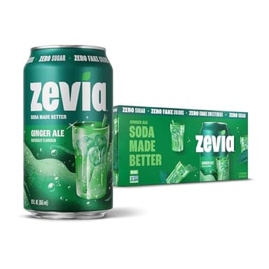 Zevia Zero Sugar Soda, Ginger Ale, 12 oz Cans (8-Pack) – Naturally Sweetened, Non-GMO Project Verified, Gluten-Free, Vegan