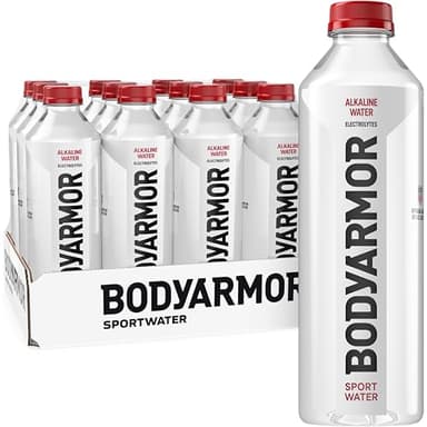 BODYARMOR SportWater Alkaline Water, High Alkaline Bottled Water, pH 9+, 1 Liter (12 Pack), Refreshing Electrolyte Water Pack, Wide Mouth Bottle