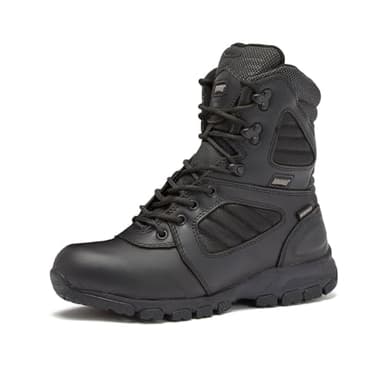 MAGNUM Storm 8 Inch Leather Waterproof Tactical Boots for Men, Military Mens Combat Boots or Work Boots with Side Zipper - Black, 10 Medium