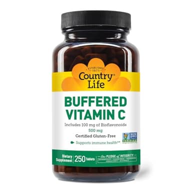 Country Life Vitamin C Buffered with Bioflavonoids, 500mg, 250 Tablets, Certified Gluten Free, Certified Vegan