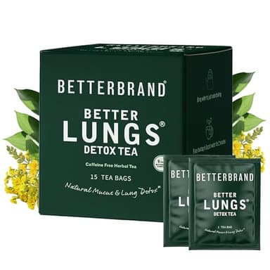 Betterbrand Mullein Tea Bags for Lung Detox - Respiratory Support with Thyme, Elderberry, Ginseng, Ginger, Caffeine Free Herbal Blend - 15 Tea Bags (Pack of 1)