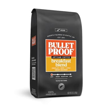 Bulletproof Breakfast Blend Light Roast Ground Coffee, 12 Ounces, Clean Coffee Tested for Toxins