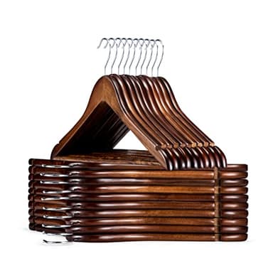 HOUSE DAY Wooden Hangers 30 Pack, Solid Wood Coat Hanger Heavy Duty, Smooth Finish Bulk Wood Hangers, High-Grade Wooden Clothes Hanger with Non Slip Pant Bar, 360° Swivel Hook