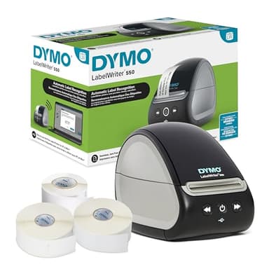 DYMO LabelWriter 550 Label Printer Bundle Label Maker with Direct Thermal Printing Automatic Recognition Includes 1 Roll Each: Address Labels Multipurpose