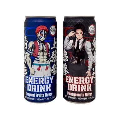 Demon Slayer Tropical Fruit & Pomegranate Energy Drink – 11.16 fl oz (330 ml) Cans – Collectible Anime Character Drink (6-Pack Variety)