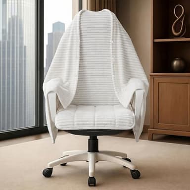 Himake Office Chair Blanket, White Striped Flannel Fleece Desk Wearable Blanket for Work, Work from Home Gifts & Practical Gifts for Cold People Stay Warm with Chair Wrap Attaches