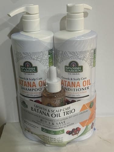 Spanish Garden Batana Oil Hair Care Set, Shampoo 32 Fl oz, Conditioner 32 Fl oz, Hair Oil 4 Fl oz, Growth and Scalp Treatment for Damaged and Brittle Hair