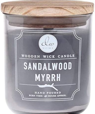 DW Home Sandalwood Myrrh Scented Candle for Home, 12 oz, Wooden Wick Candle Jar, Up to 40H Burn Time, Luxury Scented Candle for Relaxation, Gifting, Home Décor