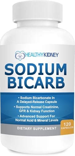 Sodium Bicarbonate 650mg Capsules Delayed Release for Supporting Normal Kidney Function & Kidney Health Supplement. Sodium Bicarbonate Designed for Kidney Support, Acid Relief, Alkalinity 120 Pills