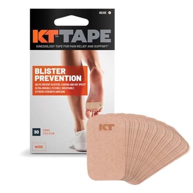 KT Tape, Blister Prevention Tape, Wide Cut, 30 Count, 3.5" Precut Strips, Beige