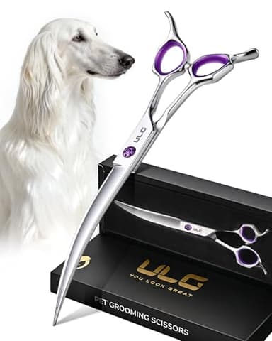 ULG 30° Curved Dog Grooming Scissors 440C Stainless Steel, 7.5" Professional Pet Grooming Shears with Reversible Butterfly Handles, Dog Scissors for Grooming Face, Eyes, Paws & Body