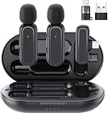 Wireless Lavalier Microphone for iPhone iPad Android PC with Adapter Included, Noise Reduction Clip on Lapel Mic with Charging Case for YouTube, Recording, Vlog, Tiktok, Live Streaming (Black)