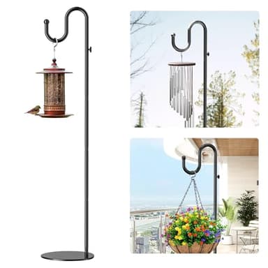 74" Shepherds Hook Stand for Plant: Hanging Bird Feeders, Plants, Lanterns, Wreath and Wind Chimes, Adjustable Free Standing Pole Holder with Heavy Duty Base for Indoor & Outdoor, Holds Up to 20 LBS