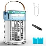Mini Air Conditioner, Portable Air Conditioners AC w/Remote, 1.2L Water Tank & 2 Ice Packs, Auto-off Timer, 5400mAh Built-in Battery, Evaporative Air Cooler With 3Speeds, Desktop Fan For HomeOutdoors
