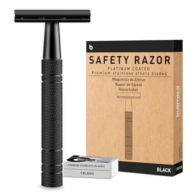 Matte Black Safety Razor, Single Blade Razors for Men, with 10 Stainless Steel Double Edge Blades, Reusable Metal 1 Blade Razor, Eco-Friendly, Smooth and Close Shave, Sustainable, Plastic Free