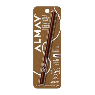 Almay All-Day Eyeliner Pencil, Smudge Proof, Waterproof Eye Makeup, Hypoallergenic, Built-In Sharpener, 211 Brown Topaz, 0.01 oz