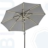 BLUU MAPLE 10 FT Outdoor Solar Patio Umbrellas, LED Table Umbrella with 16 LED Strip Lights & Hub Light, Aluminum Frame, 36 Month Fade Resistance & UV Protection Fabric (Grey)