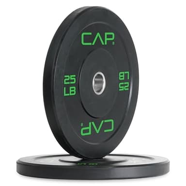 CAP Barbell Economy Olympic Bumper Plate Set with Green Logo, Black, 25 lb Pair