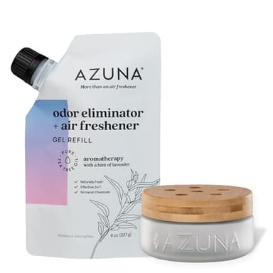Azuna Air Freshener & Odor Eliminator for Strong Odor | 1 Room Kit Includes (1) Empty Luxe Glass Jar & 8oz Refill with Tea Tree Essential Oil Gel | Aromatherapy | Last 60-90 Days