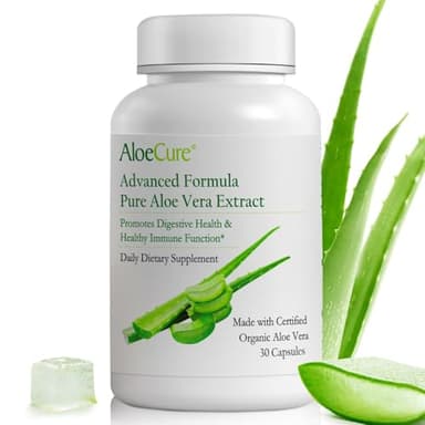 AloeCure Organic Aloe Vera Capsules, 160,000mg Inner Aloe Leaf Equivalent per Serving, Support Gut, Digestive, & Immune Health, Helps Maintain Balanced Stomach Acidity, Aloin Free, 30 Capsules