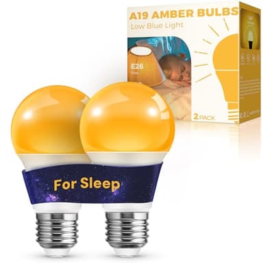 L LOHAS LED Sleep aid Amber Light Bulbs, Blue Light Blocking, A19 9W(60 Watt Equivalent) Dim Light Bulbs, 1800K Warm Light Bulb, E26 Base, 2 Pack