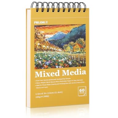 A5 Sketch Book, Mixed Media Sketchbook 60 Sheets, 98lb/160gsm Heavyweight Spiral Artist Sketch Pad for Sketching Drawing, Pastel, Acrylic, Craft, Ideal Gift