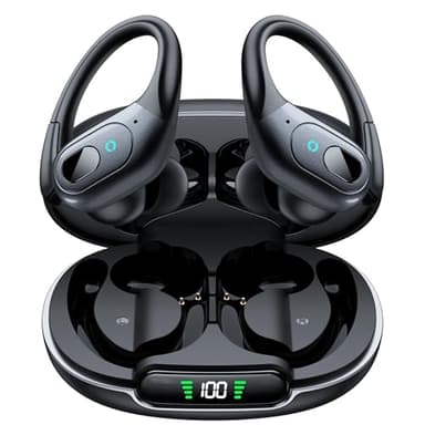 occiam Active Noise Cancelling Earbuds Wireless Bluetooth Headphones Ear Buds 90Hrs Playback Stereo Bass Earphones with Mic Over-Ear Hooks IPX7 Waterproof Headset for Work Sports Running Gym Black