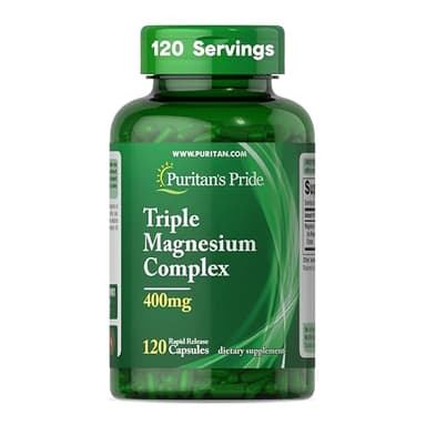 Puritan's Pride Triple Magnesium Complex with Magnesium Oxide, Aspartate, and Citrate 400mg, Dietary Supplement for Muscle, Heart, Nerve, and Bone Support, 120 Rapid Release Capsules