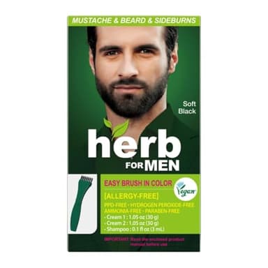 Herb For Men Mustache & Beard Dye (Soft Black, 1 Pack), PPD-Free Ammonia-Free, Vegan with Natural Ingredients, Gentle for Sensitive Skin, No Skin Irritation