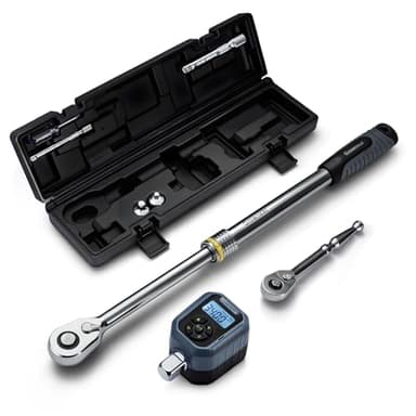 GROWNEER Torque Wrench with Adapter Set, 7.3-250.8 Ft-lbs / 10-340Nm, 1/2“ Drive Retractable 90 Tooth Click Wrench, Electronic Digital Torque Wrench Adapter with Buzzer & LED Indicator