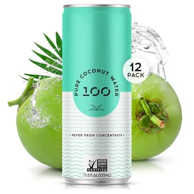 100 Coconuts - 100% Pure Coconut Water - Low Calorie All-Natural Drink with Electrolytes - Naturally Sweet, no preservatives - Non-GMO, 11 fl oz, Pack of 12 (Pure Coconut Water)