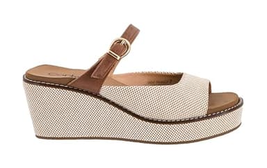 Corkys Footwear Treat Yourself Slip-On Wedges – Featuring a 2.5-Inch Heel, Signature EVA Cushioned Insole, and Two Strap Upper with Adjustable Buckle for All-Day Comfort - Bourbon Combo, Size 9