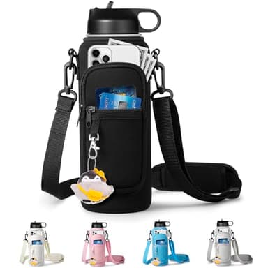 RRegeny Water Bottle Holder with Strap for Hydroflask 32oz 40oz, Carrier Sling Bag with Phone Pocket Sleeve for Men Women Hiking Camping Travelling（black24/32oz）