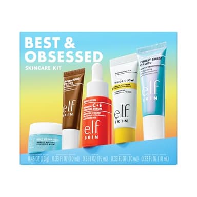 e.l.f. SKIN Best & Obsessed Skincare Kit, Travel-Size Makeup Remover, Sunscreen & Brightening Serums For Glowy Skin, Vegan & Cruelty-Free