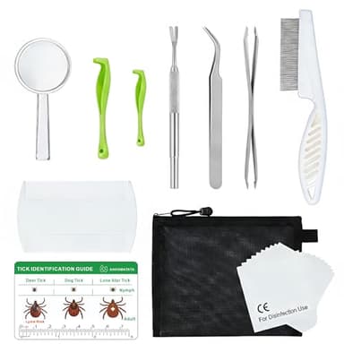 AHHOMATATA Tick Removal Tool & Twister Kit for Dogs, Cats & Humans, 10-in-1 Stainless Steel Tick Removers & Tick Puller Set - Professional Tick Tweezers Tool for Camping, Hiking & Dog Tick Remover