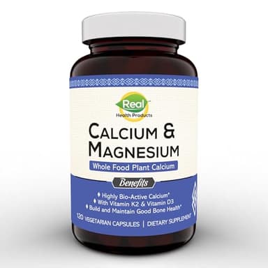 Plant Calcium & Magnesium Supplement with Boron, Vitamin D3 & K2 MK-7 - Optimal Calcium-Magnesium Ratio for Bone Strength and Health, Vegan, Non-GMO, Allergen-Free, 120 Capsules