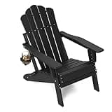 FOOWIN Adjustable Adirondack Chair, Folding Adirondack Chair with Cup Holder, HDPE All-Weather Fire Pit Chair with 3 Recline Positions, Suitable for Patio, Garden, Backyard, Poolside, Black