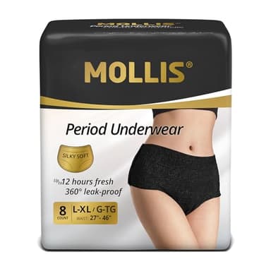 MOLLIS Disposable Period Underwear for Women, Postpartum Panties, Maternity Knickers Heavy Flow Leak Proof, Black, Large/X-Large, 8 Count
