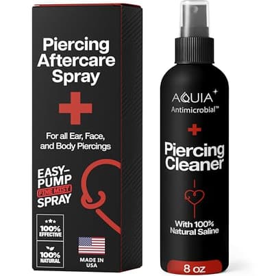 Piercing Aftercare Spray | Ear Piercing Cleaner 8oz | Saline Spray for Piercings; Saline Solution for Piercings; Aftercare of Pierced Ear, Septum, Belly, Nose, Body; Pierce Cleaner Salt Mist Solution