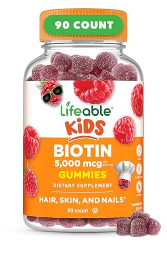 Lifeable Kids Biotin Gummies | 5,000mcg | Great Tasting Natural Flavor Biotin Supplement | Vegan Non GMO Hair Gummies | for Hair Skin and Nails | 90 Gummies